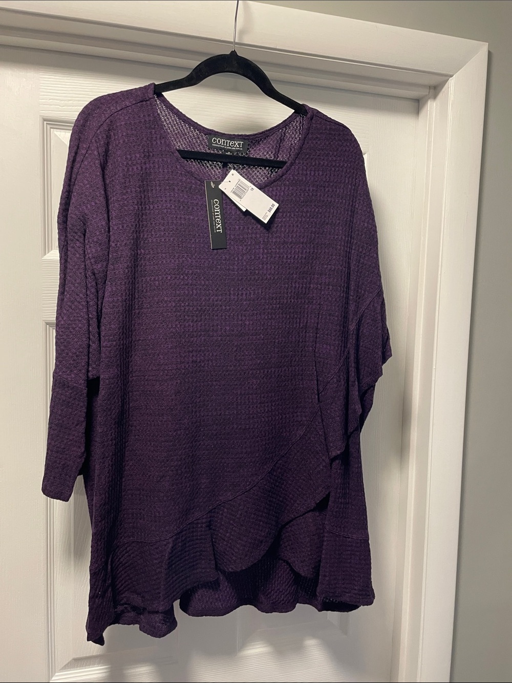 Context Women's Deep Purple Waffle Knit Ruffle-Hem Tunic